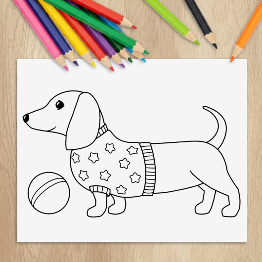 Dackel Dackel Hund und Ball Farbseite Gummistempel