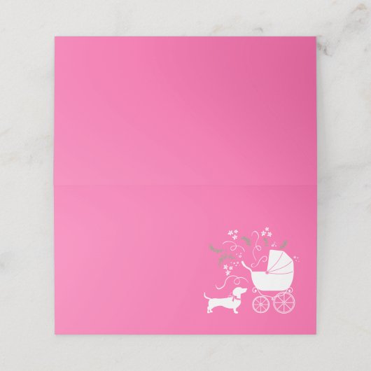 Dackel Dackel Hunde Kinderdusche Pink Girl Platzkarte (Außenseite Aufgefaltet)