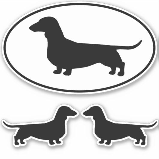Dackel Dackel Hunde Silhouetten Vinyl Sticker Set (Vorderseite)