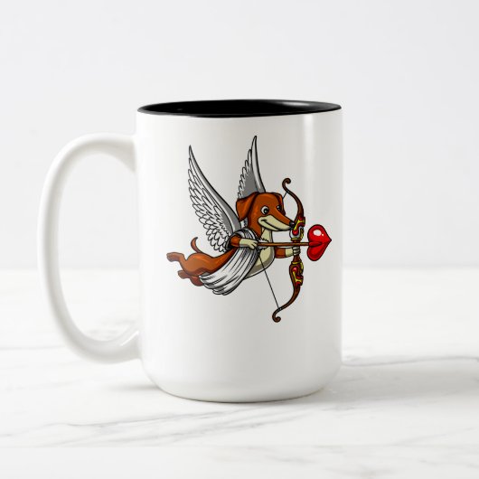 Dackel-Dackel-Hundeniedliches Amor-Haustier Zweifarbige Tasse (Links)