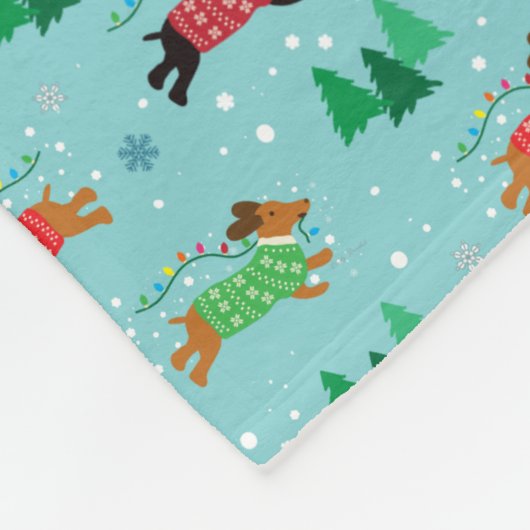 Dackel-Dackel-Hundeweihnachtsfeiertag Fleecedecke (Ecke)