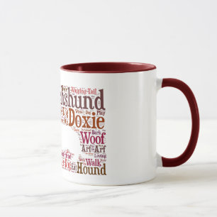 Dackel-Dackel-Wort-Wolken-Kaffee-Tasse in Tasse