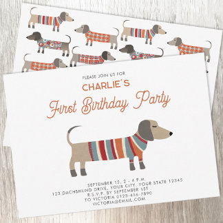 Dackel Dackel Wurst Hund erste Geburtstagsparty Einladung