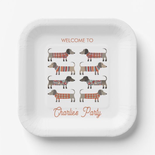 Dackel Dackel Wurst Hund Personalisiert Pappteller (Vorderseite)