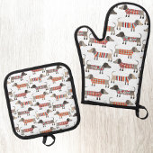 Dackel Dackel Wursthund Ofenhandschuh & Topflappen-Set