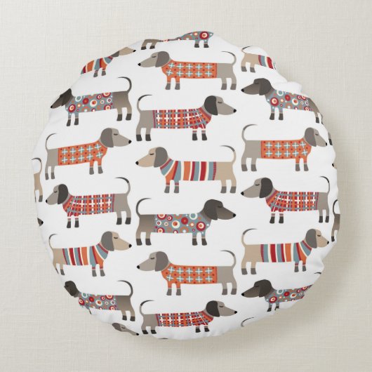 Dackel Dackel Wursthund Rundes Kissen (Rückseite)