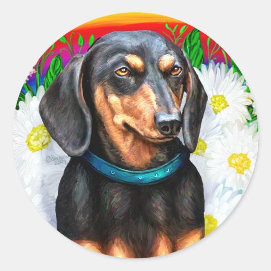 Dackel Daisy Patch B&T Runder Aufkleber (Vorderseite)