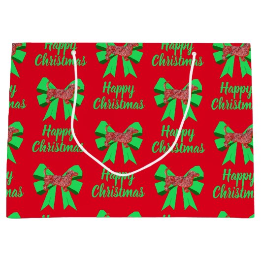 Dackel Daxie Christmas Dog & Green Bow Große Geschenktüte (Vorderseite)