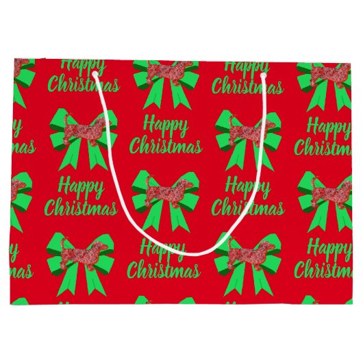 Dackel Daxie Christmas Dog & Green Bow Große Geschenktüte (Rückseite)
