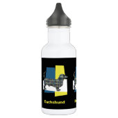 Dackel / Daxie Hund Silhouette Gelb & Blau Grid Edelstahlflasche (Links)
