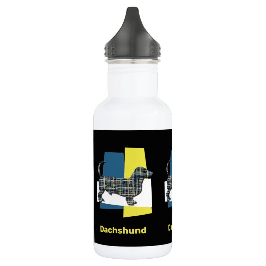 Dackel / Daxie Hund Silhouette Gelb & Blau Grid Edelstahlflasche (Links)