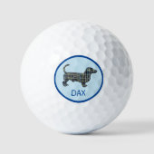 Dackel/Daxie Hund Silhouette Mono Grid Blau Golfball (Vorderseite)
