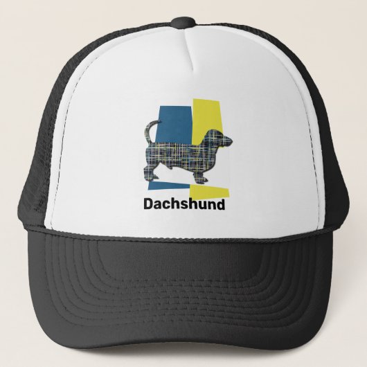 Dackel / Daxie Hund Silhouette Tricolor Grid Truckerkappe (Vorderseite)
