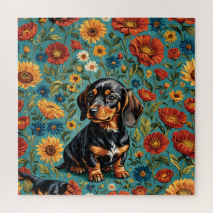"Dackel der Blumen - farbenfrohe Hunde-Puzzle" Puzzle