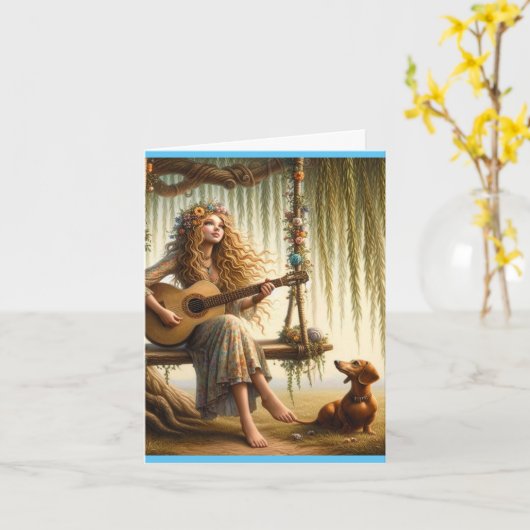 Dackel der Whimsical Folk Karte (Gelbe Blume)