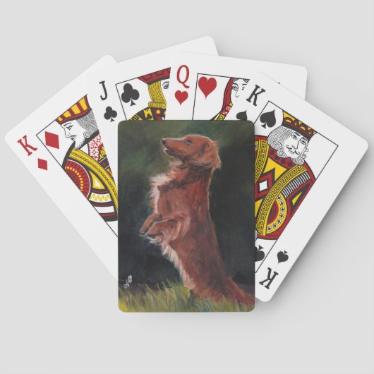 Dackel, die herauf Hundekunst-Spielkarten sitzt Spielkarten (Rückseite)