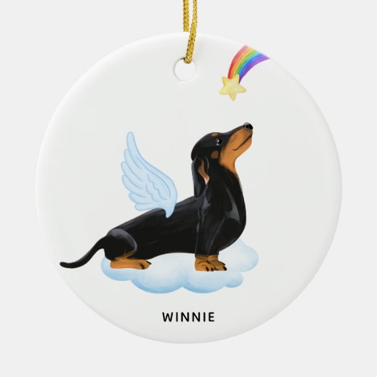Dackel Dog Angel Personalisiertes Haustier Memoria Keramik Ornament (Vorne)