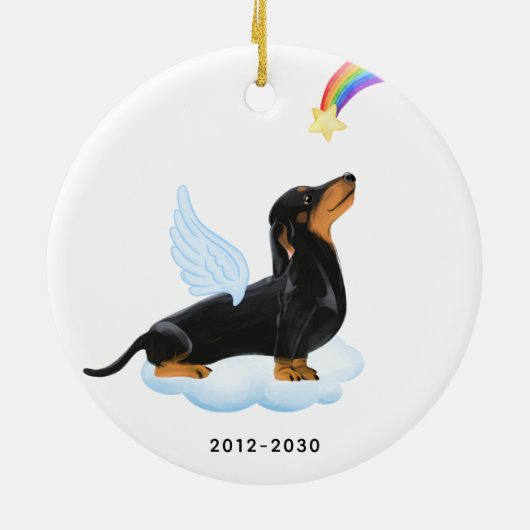 Dackel Dog Angel Personalisiertes Haustier Memoria Keramik Ornament (Hinten)