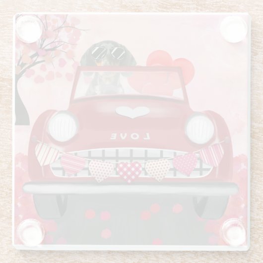 Dackel Dog Autofahren Auto mit Herz Valentin Glasuntersetzer (Rückseite)