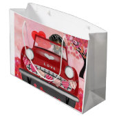 Dackel Dog Autofahren Auto mit Herz Valentin Große Geschenktüte (Rückseite Schrägansicht)