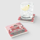 Dackel Dog Autofahren Auto mit Herz Valentin Steinuntersetzer (Seitenansicht)