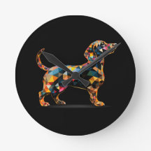 Dackel Dog Clock, Neon Black