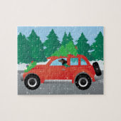 Dackel Dog Driving Car - Weihnachtsbaum oben Puzzle (Horizontal)