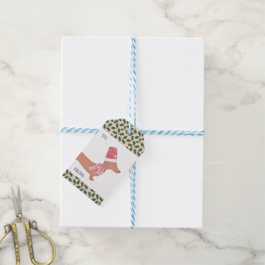 Dackel Dog Frohe Weihnachten Geschenkanhänger (Mit Garn)