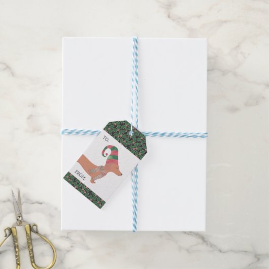 Dackel Dog Frohe Weihnachten Geschenkanhänger (Mit Garn)