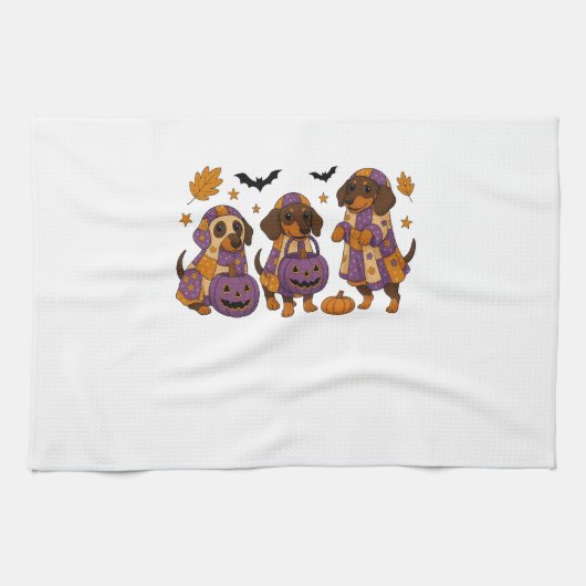 Dackel Dog Ghost Halloween Geschirrtuch (Horizontal)