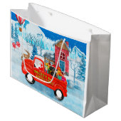Dackel Dog in Christmas Delivery LKW Schnee Große Geschenktüte (Vorderseite Schrägansicht)