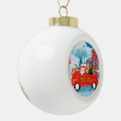 Dackel Dog in Christmas Delivery LKW Schnee Keramik Kugel-Ornament (Links)