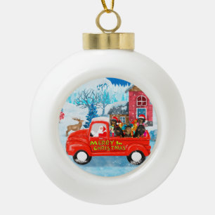 Dackel Dog in Christmas Delivery LKW Schnee Keramik Kugel-Ornament