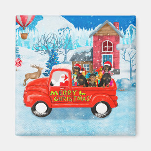 Dackel Dog in Christmas Delivery LKW Schnee Magnet