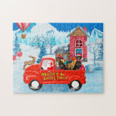 Dackel Dog in Christmas Delivery LKW Schnee Puzzle (Horizontal)