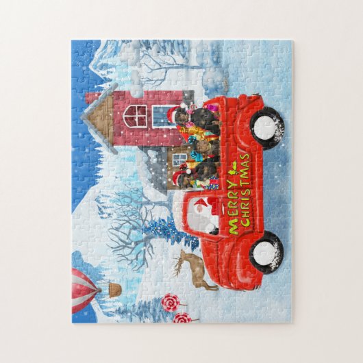 Dackel Dog in Christmas Delivery LKW Schnee Puzzle (Vertikal)