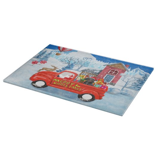 Dackel Dog in Christmas Delivery LKW Schnee Schneidebrett (Ecke)