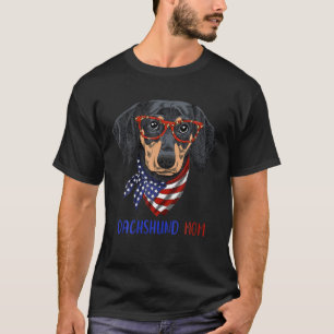 Dackel Dog Mama Leopard Brille USA Flag 4th of T-Shirt