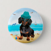 Dackel Dog on Beach Button (Vorderseite)