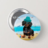 Dackel Dog on Beach Button (Vorne & Hinten)