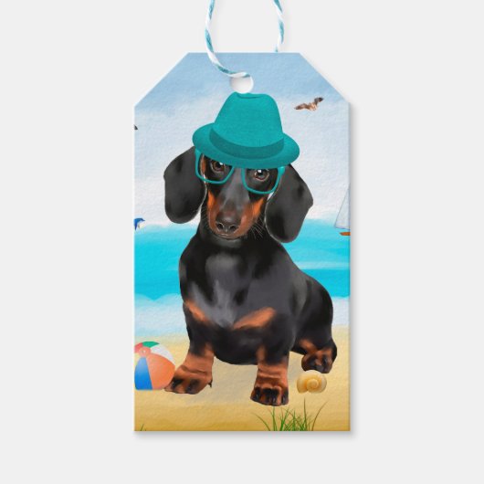 Dackel Dog on Beach Geschenkanhänger (Vorderseite)