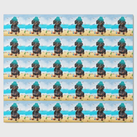 Dackel Dog on Beach Geschenkpapier (Flach)