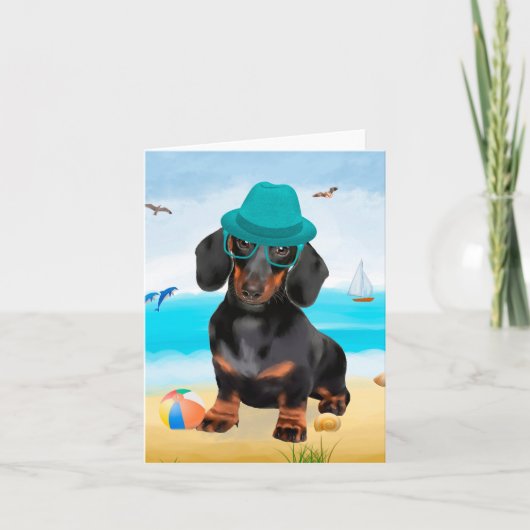 Dackel Dog on Beach Karte (Vorderseite)