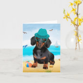 Dackel Dog on Beach Karte (Gelbe Blume)