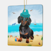 Dackel Dog on Beach Keramikornament (Links)