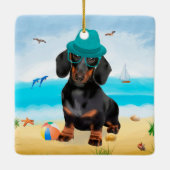 Dackel Dog on Beach Keramikornament (Rückseite)
