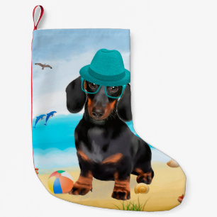 Dackel Dog on Beach Kleiner Weihnachtsstrumpf