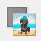 Dackel Dog on Beach Magnet (Vorderseite/Rückseite)