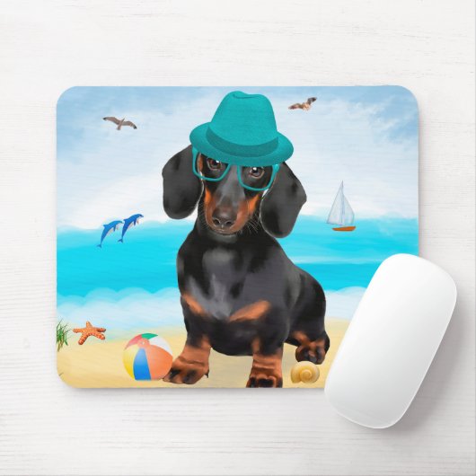 Dackel Dog on Beach Mousepad (Mit Mouse)