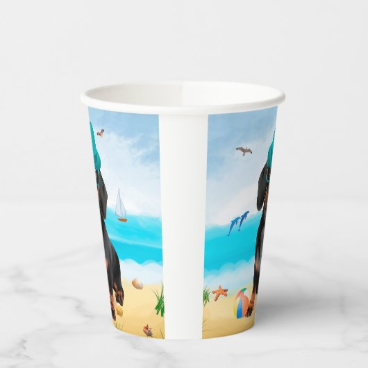 Dackel Dog on Beach Pappbecher (Links)